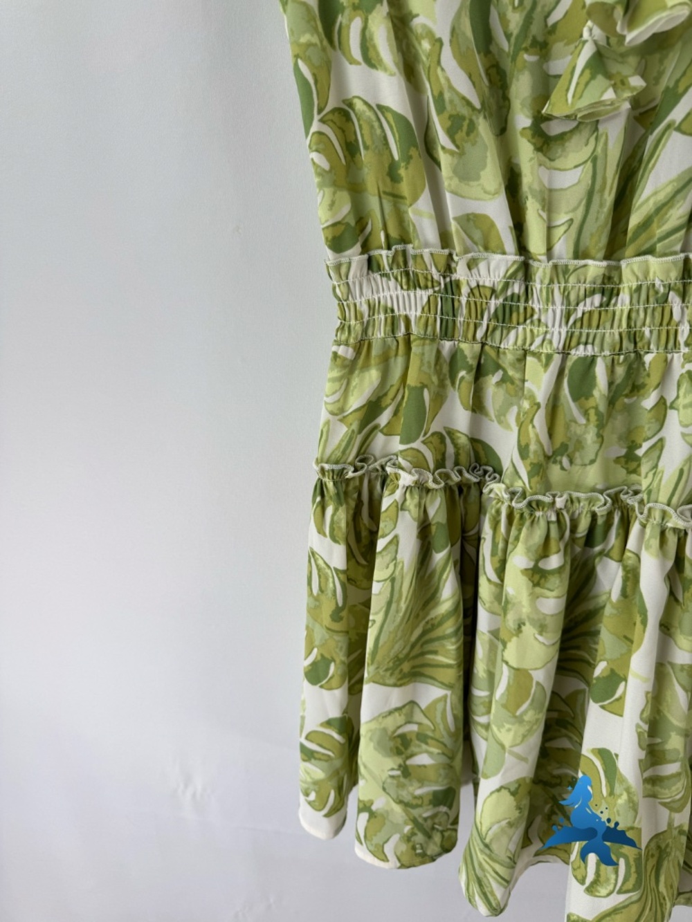 1309 Mud Pie Dress Sleeveless Ruffle Waist Tie Neck – S – Green White - Picture 5 of 16